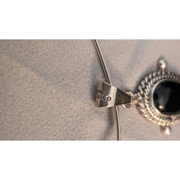 Vintage Handmade Mexico 925 Black Onyx Sterling Silver Hook Collar Necklace - Picture 8 of 8